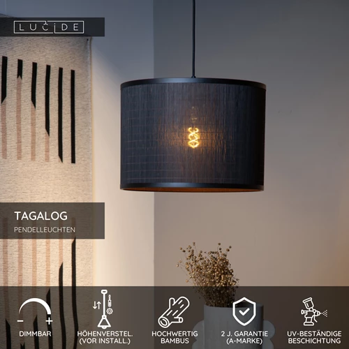 Lucide TAGALOG - Pendelleuchten - Ø 40 cm - 1xE27 - Schwarz - USP